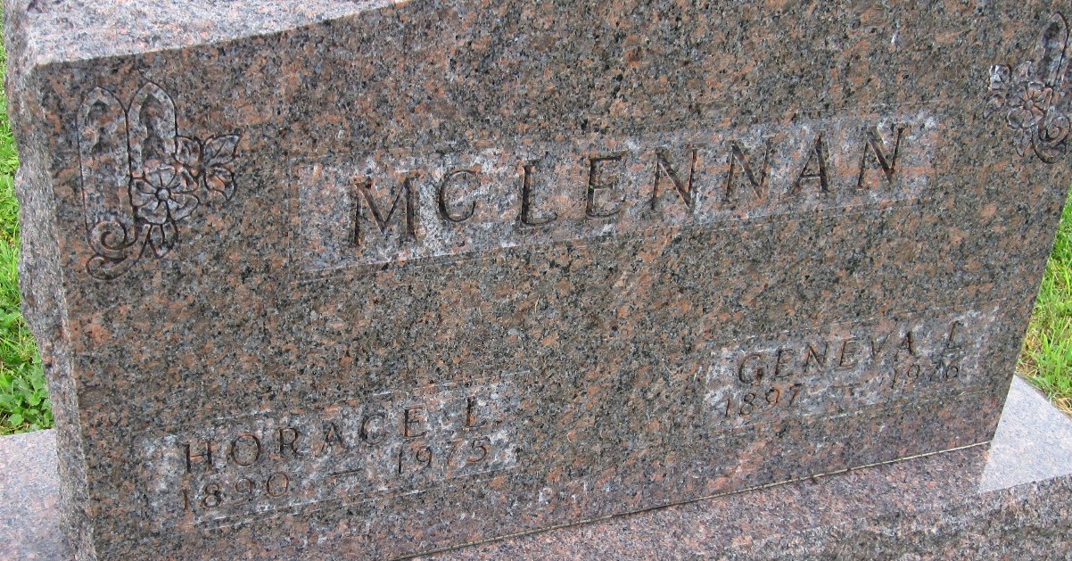 Photo of headstones/Horace L McLennan 1890-1975 hdstn Oak Hill cem Iowa